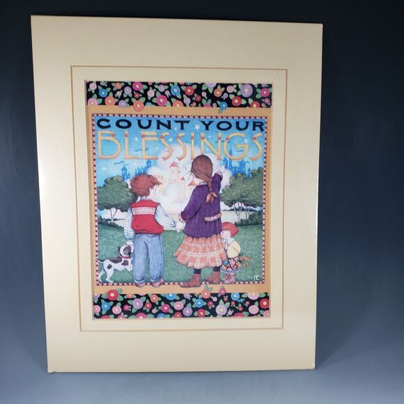 Mary Engelbreit 1983 COUNT YOUR BLESSINGS Matted 11 x 14 Sealed Lithograph VTG - Picture 1 of 8